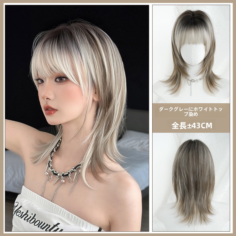 TEMU 【商品名】レディース ロング ストレート 骨盤丈 レイヤード ファッション 合成繊維ウィッグ、最新セレブスタイル、狼の尾、グレーワイグ
