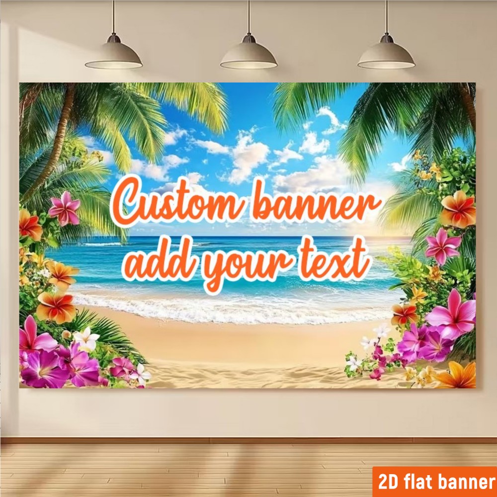 TEMU 2d Flat, 2d Flat - 2d Flat, 2d Flat - Custom 2d Flat Party Banner, A Personalized Hawaiian Party Backdrop, Featuring A Tropical Floral Beach