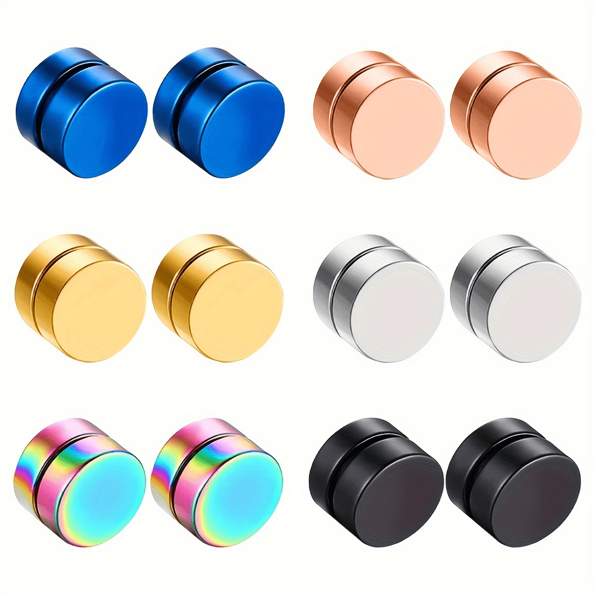 Image of 12pcs Minimalist 304 304 304 304 Stainless Steel Magnetic Clip Earrings Set - Non-piercing, Round Design - Perfect Gift For , Without Battery