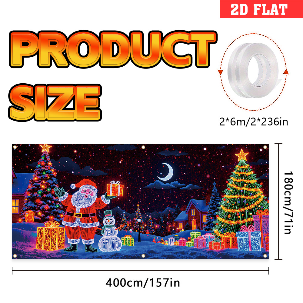 TEMU 2d Flat, 2d Flat - 2d Door Banner 2d Flat, 2d Flat - 2d Door Banner A 2d Flat Banner, 1pc Uv Fluorescent Christmas-themed Garage Door Of