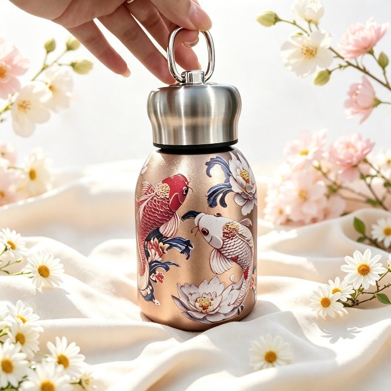 TEMU New Chinese-style Koi, Peacock, And Print Design With A Gilded Base For Look. Made From Steel With Double-layer Vacuum Technology To Temperature