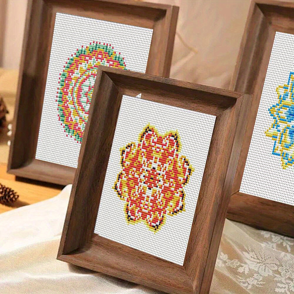 12pcs Mandala Pattern Mini Cross Stitch Flower DIY Kit