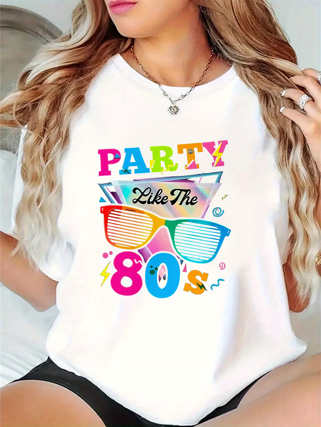 womens 80s retro graphic t shirt party like 80 Temu Germany - Main Image