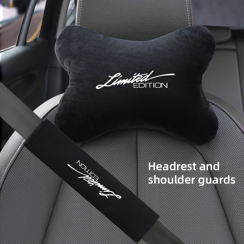 TEMU 2pcs Set Featuring "edition" Design Car Seat Belt Shoulder Pads And Headrests, , Breathable And Comfortable Neck And Shoulder Support, Enhances