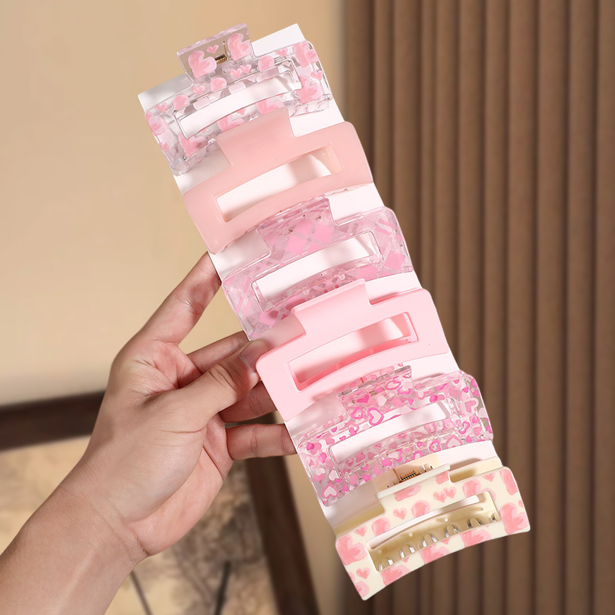 TEMU Large Pink And White Sweet Rectangular Hair Claw Clip - , For Hair, Updos And Buns, Everyday Hair Accessory, Bunmaking Accessory, Elegant Hairpiece, Durable Hairpiece