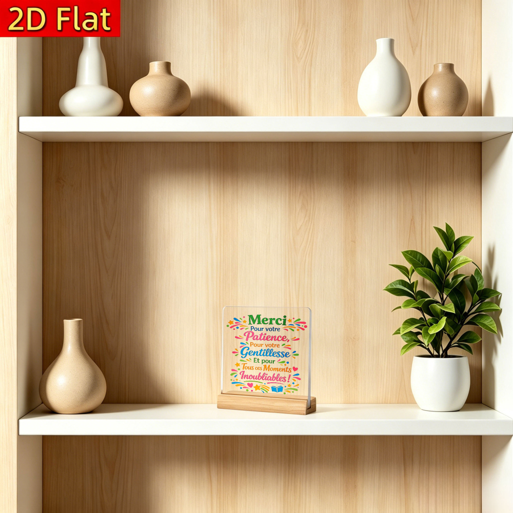TEMU Plaque de remerciement française bohème 2D plate, 1 pièce, avec - multicolores en cœurs et étoiles, convient pour la décoration de bureau de
