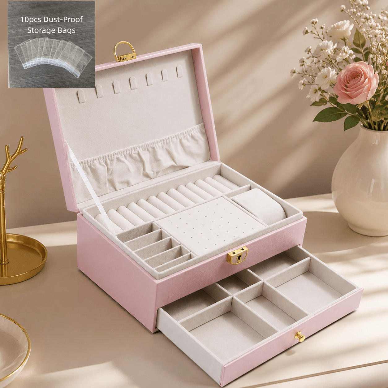 Large Capacity Lockable Jewelry Box, Multi-Drawer Jewelry Box, Multi-Functional Jewelry Display Case, Jewelry Storage Box, Ring Necklace Bracelet Organizer, Gift for Women, Holiday Gift, Back-to-School Gift, Opening School Season Gift