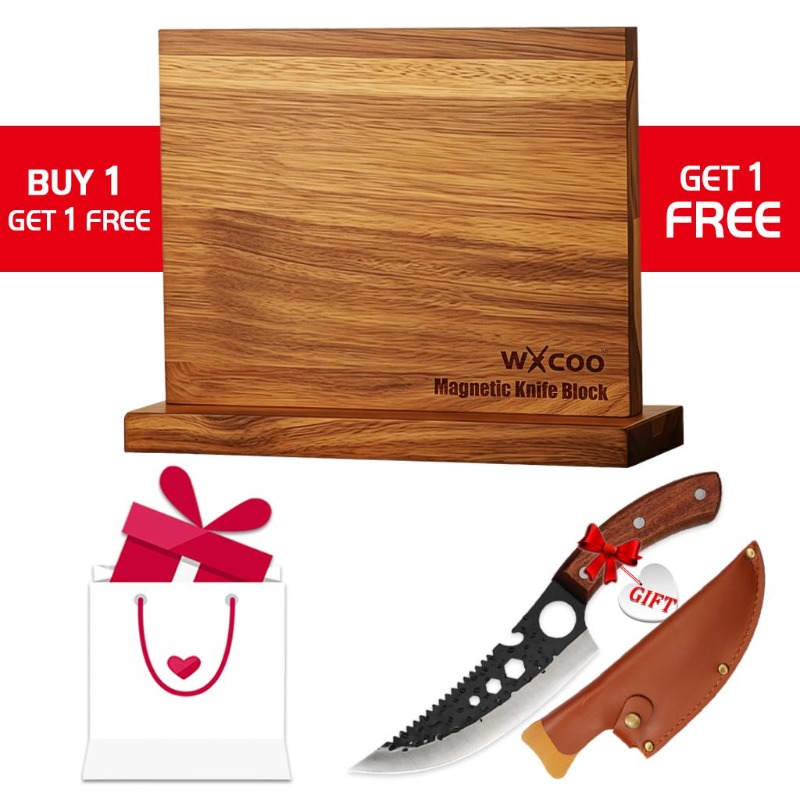 TEMU Bloc à couteaux magnétique en bois double face pour , indispensable pour , couperet à viande, outils pour hommes, obtenez un couteau de cuisine
