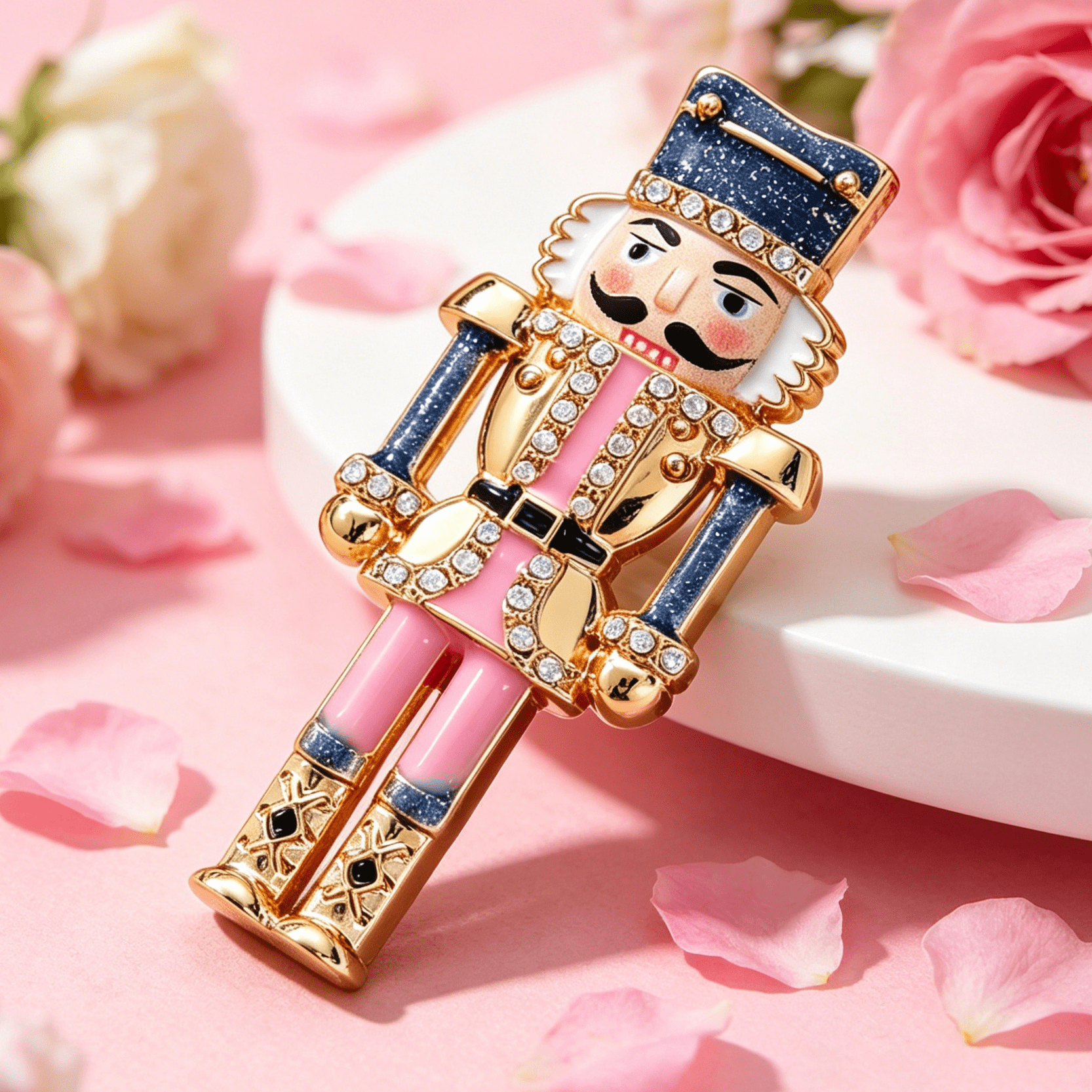 TEMU Christmas Nutcracker Enamel Brooch, Sparkly Cartoon Soldier Lapel Pin, Festive Whimsical Badge, Suit & Backpack Decor, Cute Holiday Jewelry Gift