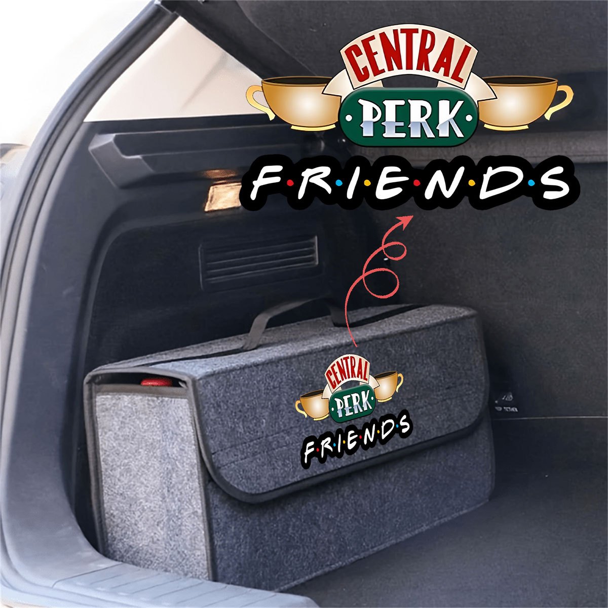 TEMU 1pc Warner . F.r.i.e.n.d. Perk Car Trunk Storage Box, Foldable Felt Organizer For Suv, Vehicle, Large Capacity Car Accessories & Interior