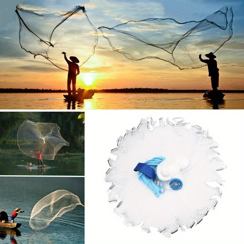 2.4m Hand Cast Fishing Net Casting Heavy Duty Fish Trap Hand Throwing Nets Aluminium Ring Monofilament Line Hand Throwing Nets