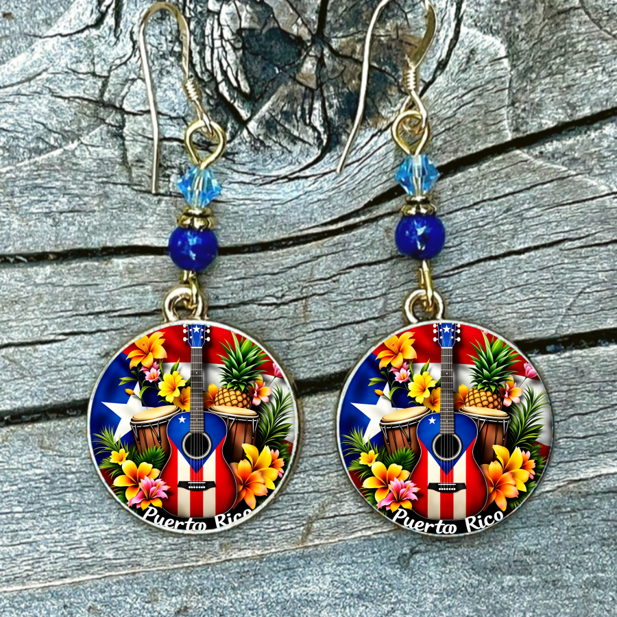TEMU 2pcs Puerto Guitar Earrings Drum Earrings Tropical Earrings Flag Earrings Pendant Earrings Pineapple Earrings Jewelry Accessories Unique Jewelry