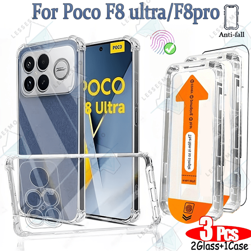TEMU [Para Poco F9 Ultra/F9 Pro] 2 piezas de cristal templado + 1 transparente para Poco F8 Ultra/F8 Pro, compatible con desbloqueo por ,