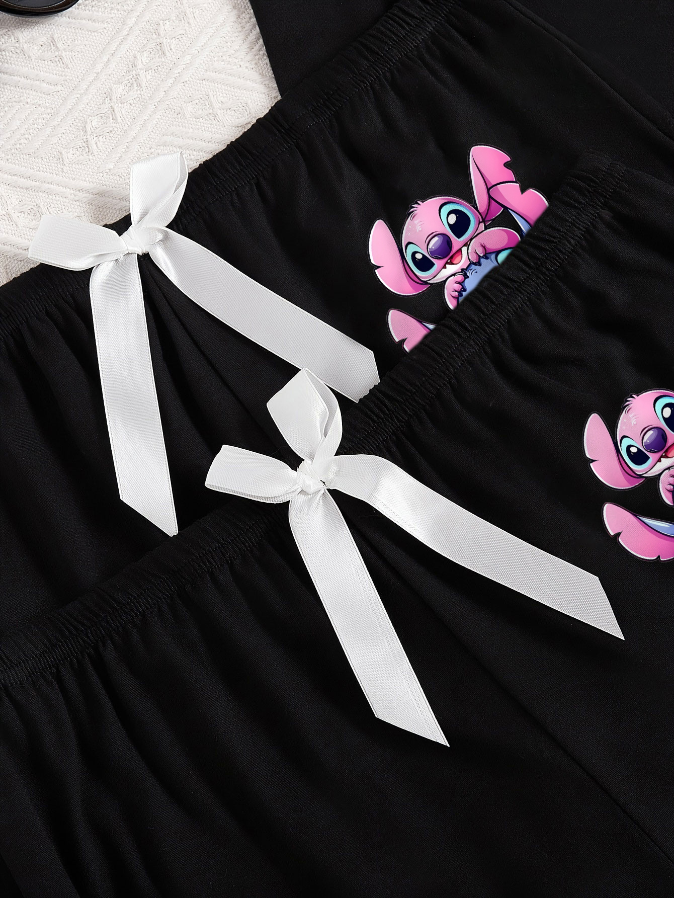 3pcs   cartoon print pajama set black t shirt shorts pants with     comfortable     ideal gift for fans   pajamas     fabric   pajamas Product details 4