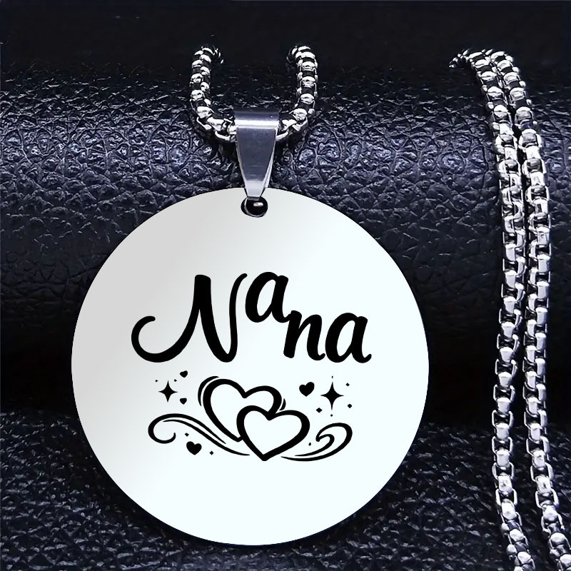 TEMU Fashion Stainless Steel Pendant Necklace With Heart Charm, Round Tag Jewelry Gift For Grandma, Symbol Accessory For And Birthday