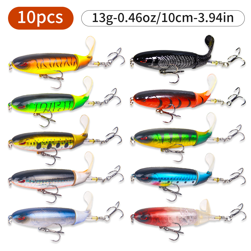 TEMU 10pcs Fishing Lures Set, Abs Carbon Baits, & Sharp Triple Hooks, Mixed Colors, For Bass Freshwater & Saltwater Fishing