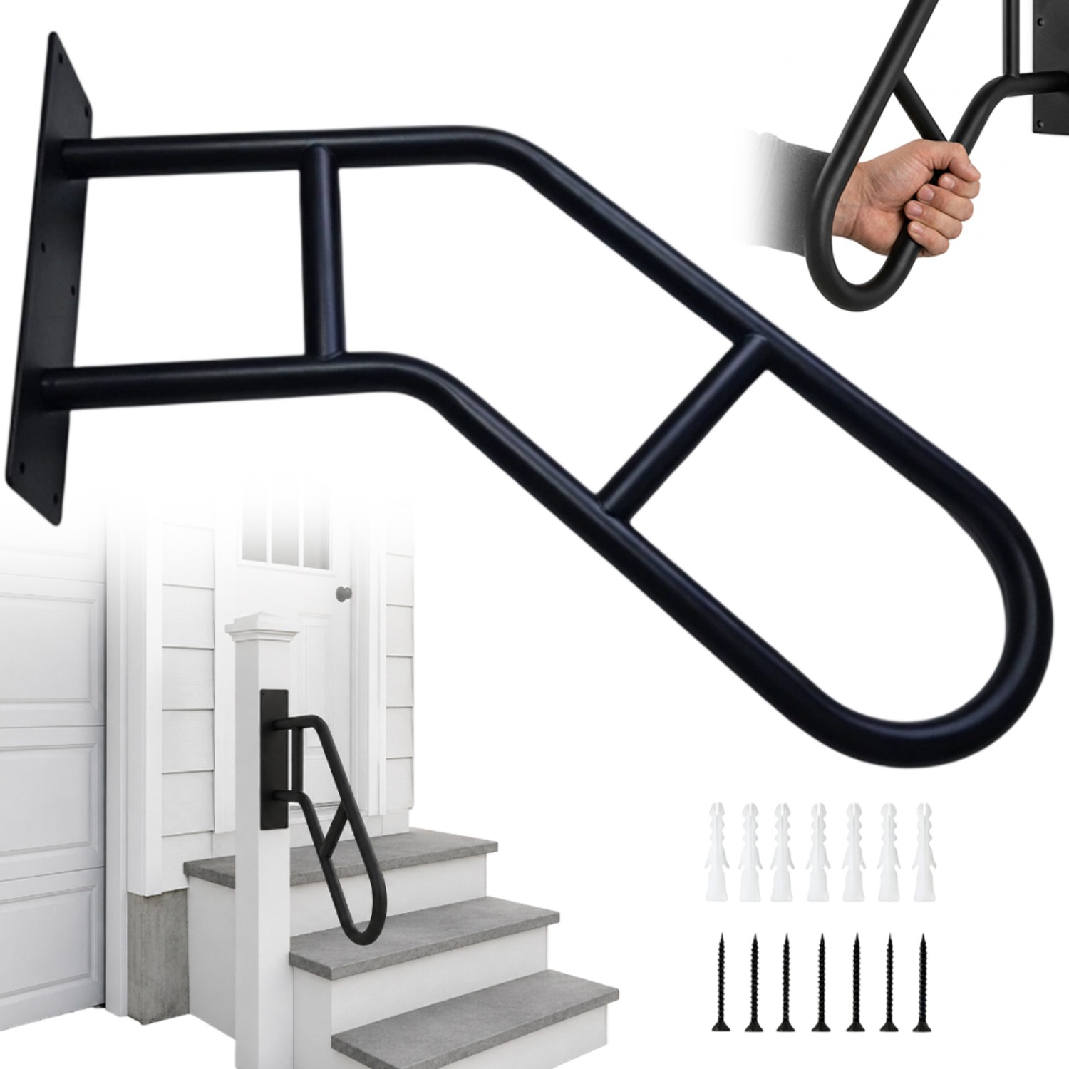 This U-shaped Anti-slip Grab Bar Supports Up To 550 ; On Wall Surfaces And Provides Safety And Mobility Assistance For The On Indoor And Outdoor Stairs.