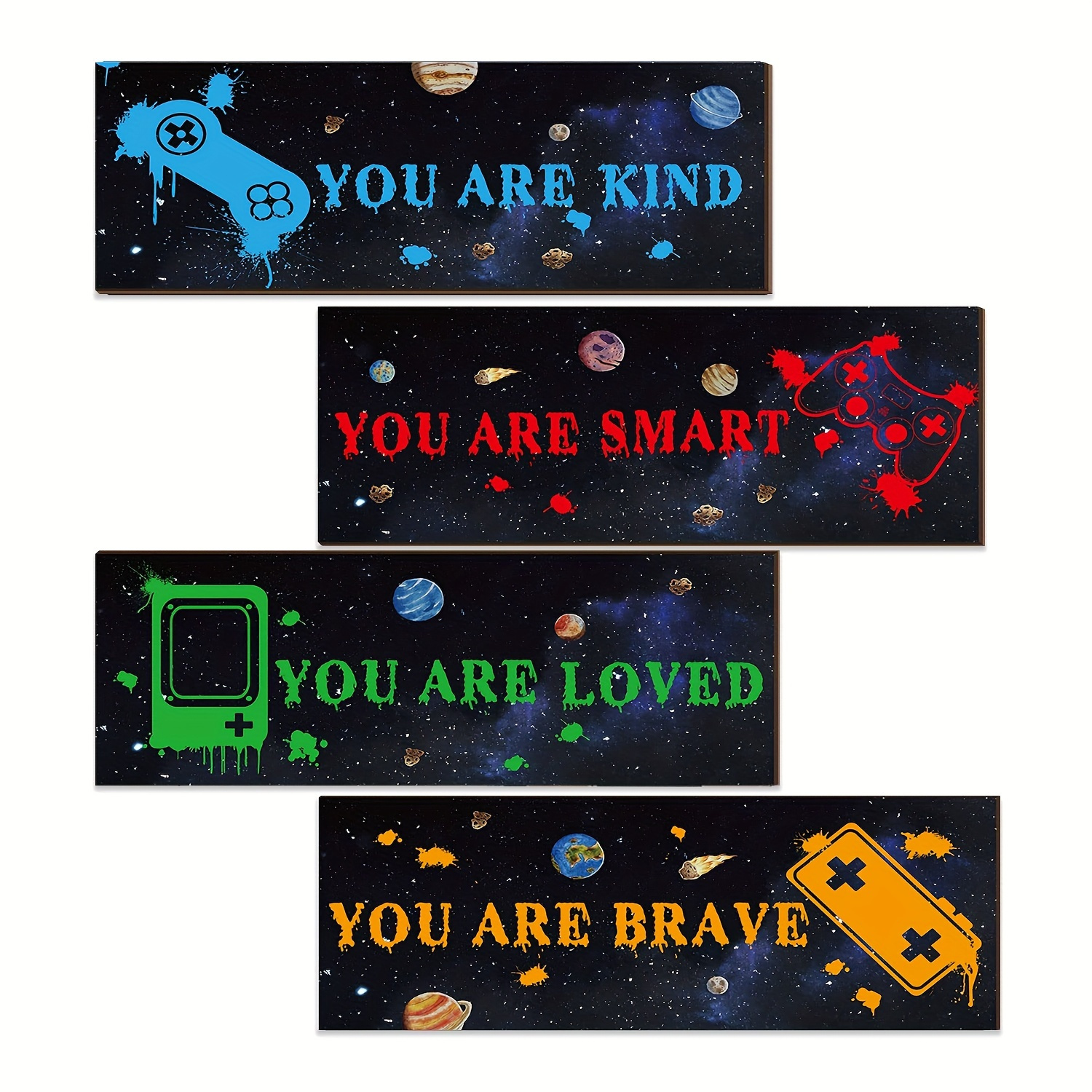 TEMU 2d Flat, 4pcs Set Of Game Decorations Suitable For Boys' Room Gaming Console Theme Inspirational Wall Art Decor Inspirational Quotes Controller