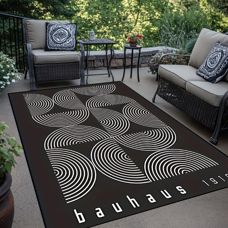 

1919 -inspired Rectangular Area Mat - Machine Washable Polyester, Modern Black & For Living Room, Bedroom, Balcony, Kitchen - Ideal For Indoor & Outdoor Decor