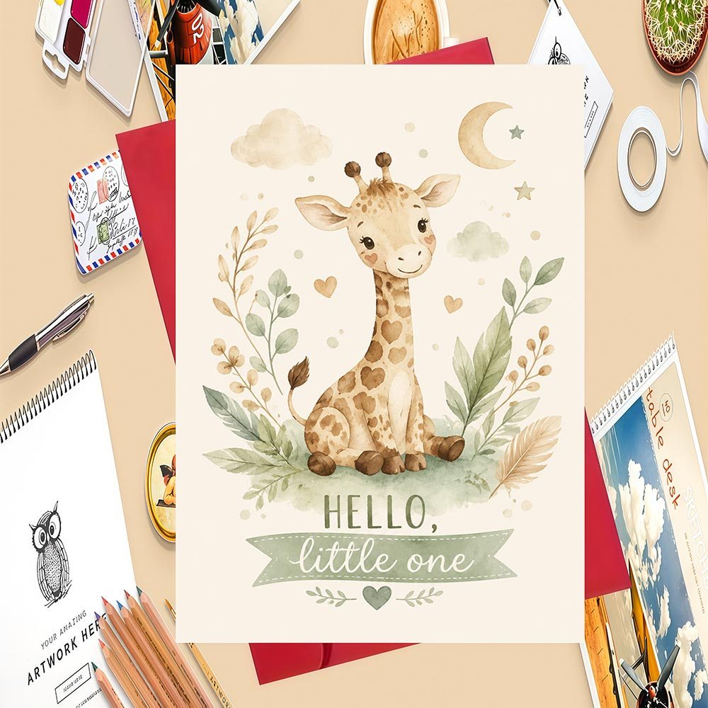 TEMU 1 set Schattige -thema Wenskaart voor Cadeau voor Pasgeborenen en Babyshowerdecoratie