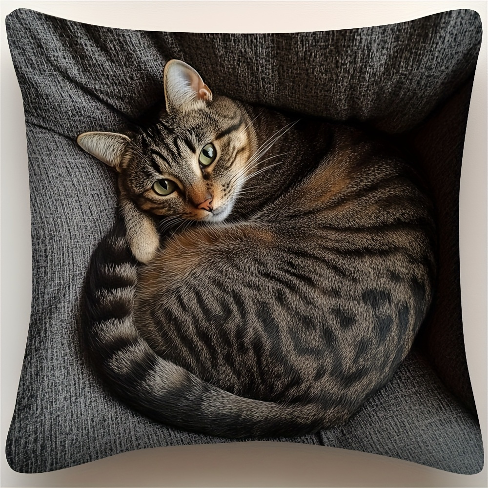 TEMU 1 Housse de coussin chat à motif géométrique moderne, en tissu peluche court doux et lisse en polyester, impression recto, insert de coussin non