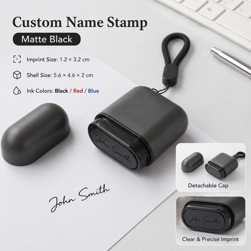 TEMU Customized Engraved Signature Stamps With Seals, Personalized Handwritten Name Stamps For Business And Work Purposes, Available In 3 Ink Colors,