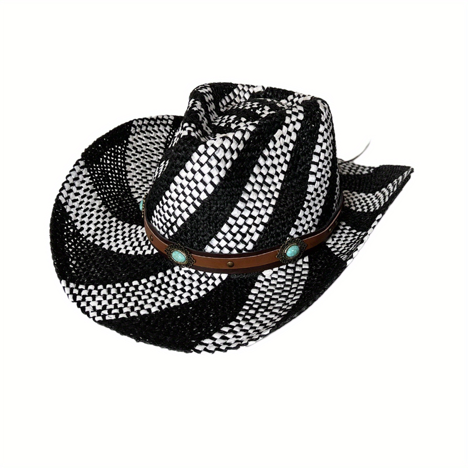 Striped Black and White cowboy hat 1pc cowboy hat black white striped design lightweight - Temu  main image 2