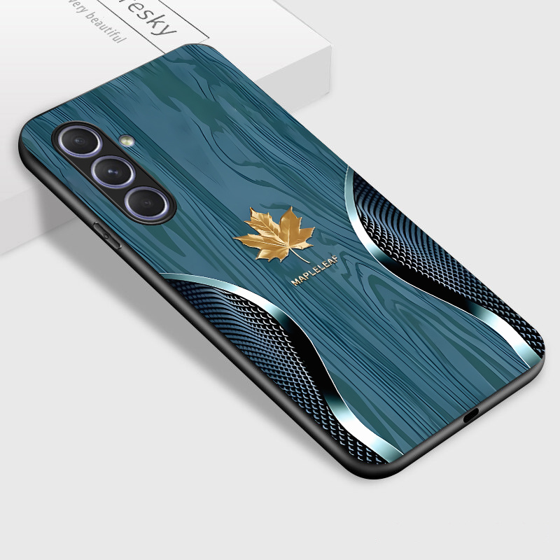 TEMU Phone Case - Case For A57 5g Phone Case, Blue Grain With Golden Maple Pattern Stylish Glossy Casing Back Cover Gift