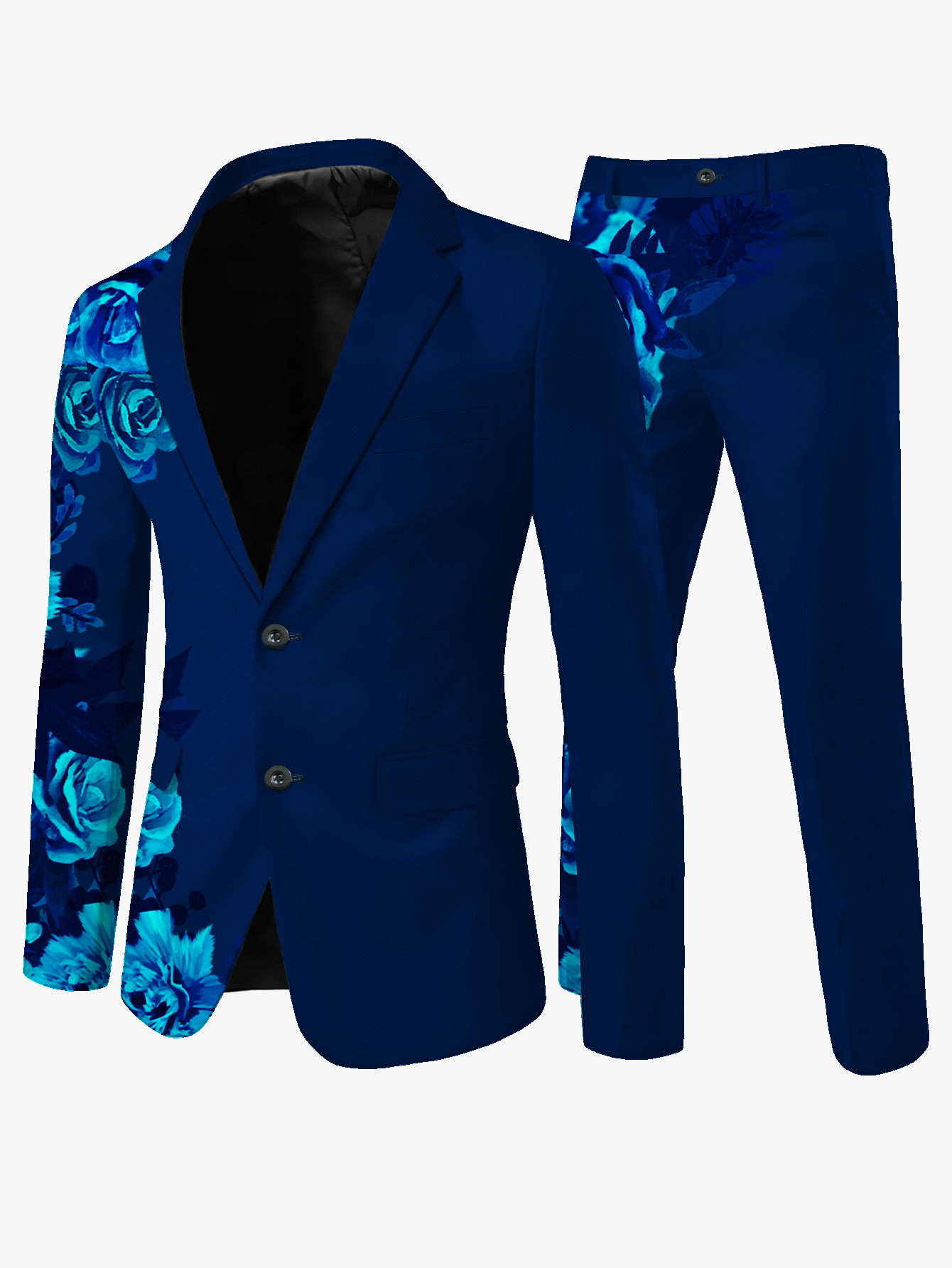 Conjunto de Traje Casual para Hombres con Estampado Floral de Poliéster  Larga de Bolsillo, Diseño Ajustado, con Chaqueta y P