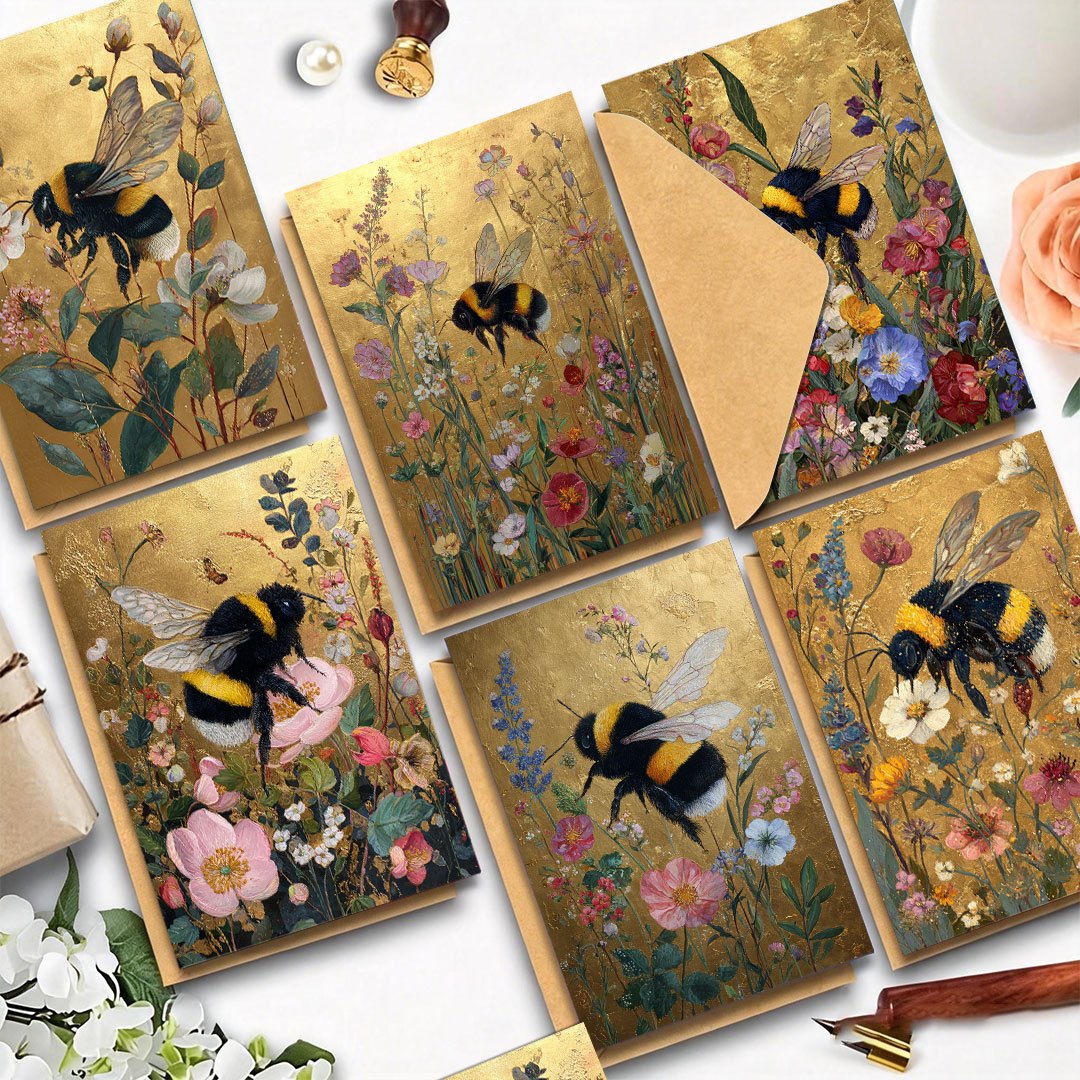 6 set 12 set greeting card and envelope sets with bees flowers and matte     holidays parties and event invitations a   for holiday gifts
