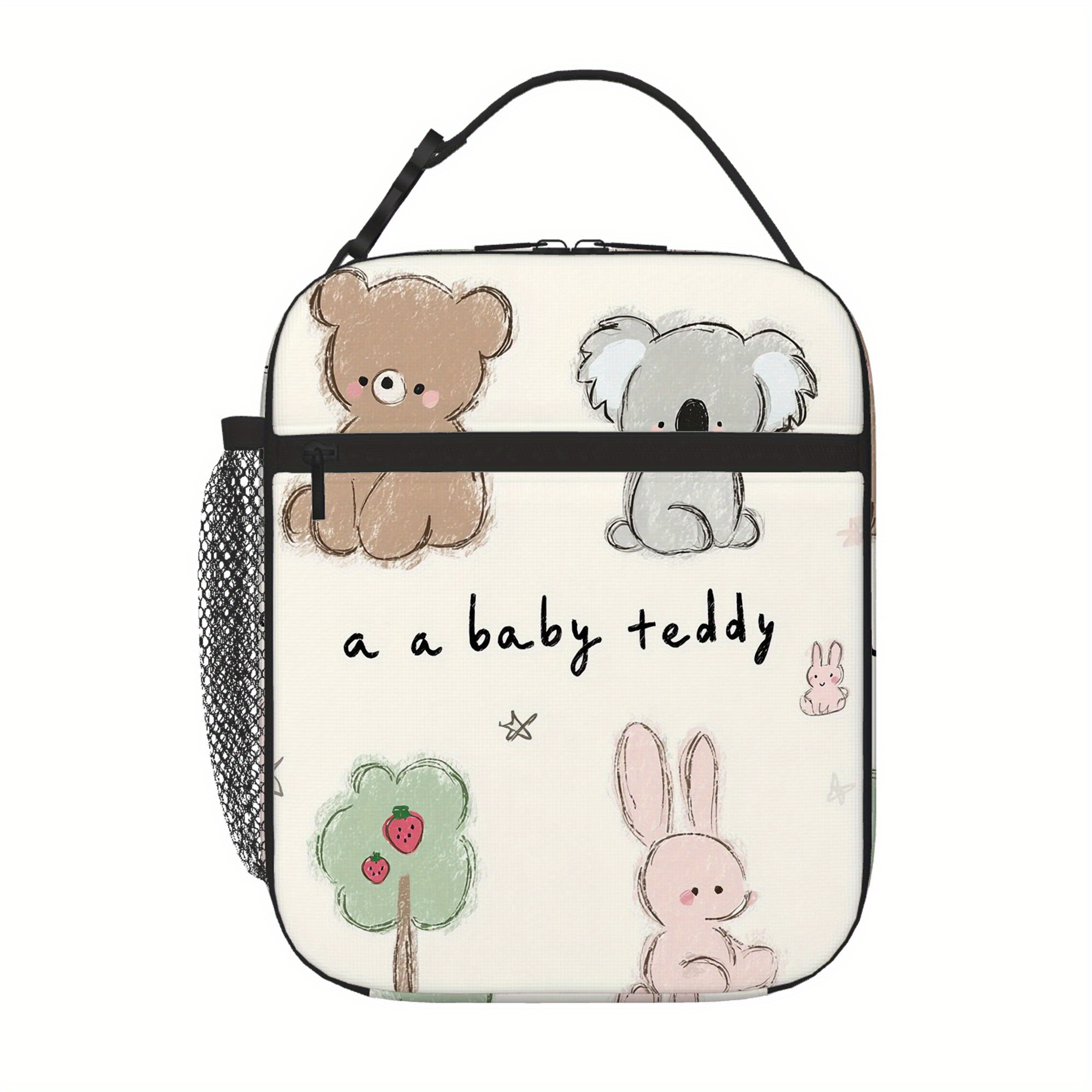 1pc cute baby teddy bear thermal bag non food contact insulated lunch bag pastel colors beige gray white   portable thermal insulation for   travel gift reusable thermal cup holder for adults kids teddy bear bag school supply   design durable zipper closure travel essentials stylish lunchbox lightweight construction office workers