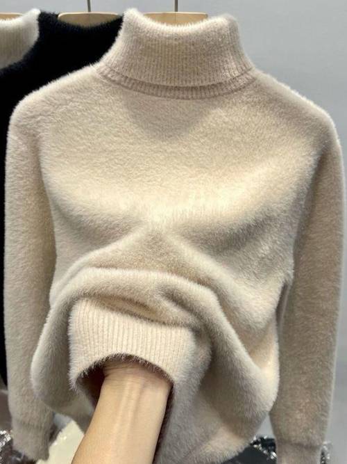 womens base top fall winter thick fleece lined sweater warm fit inner wear soft casual pullover for daily outdoor wear