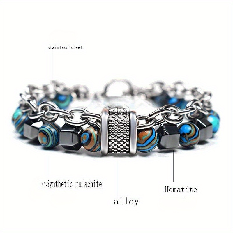 Double Layer Malachite Beaded Bracelet With O-t Clasp Hip Hop Style Versatile Daily Wear Jewelry