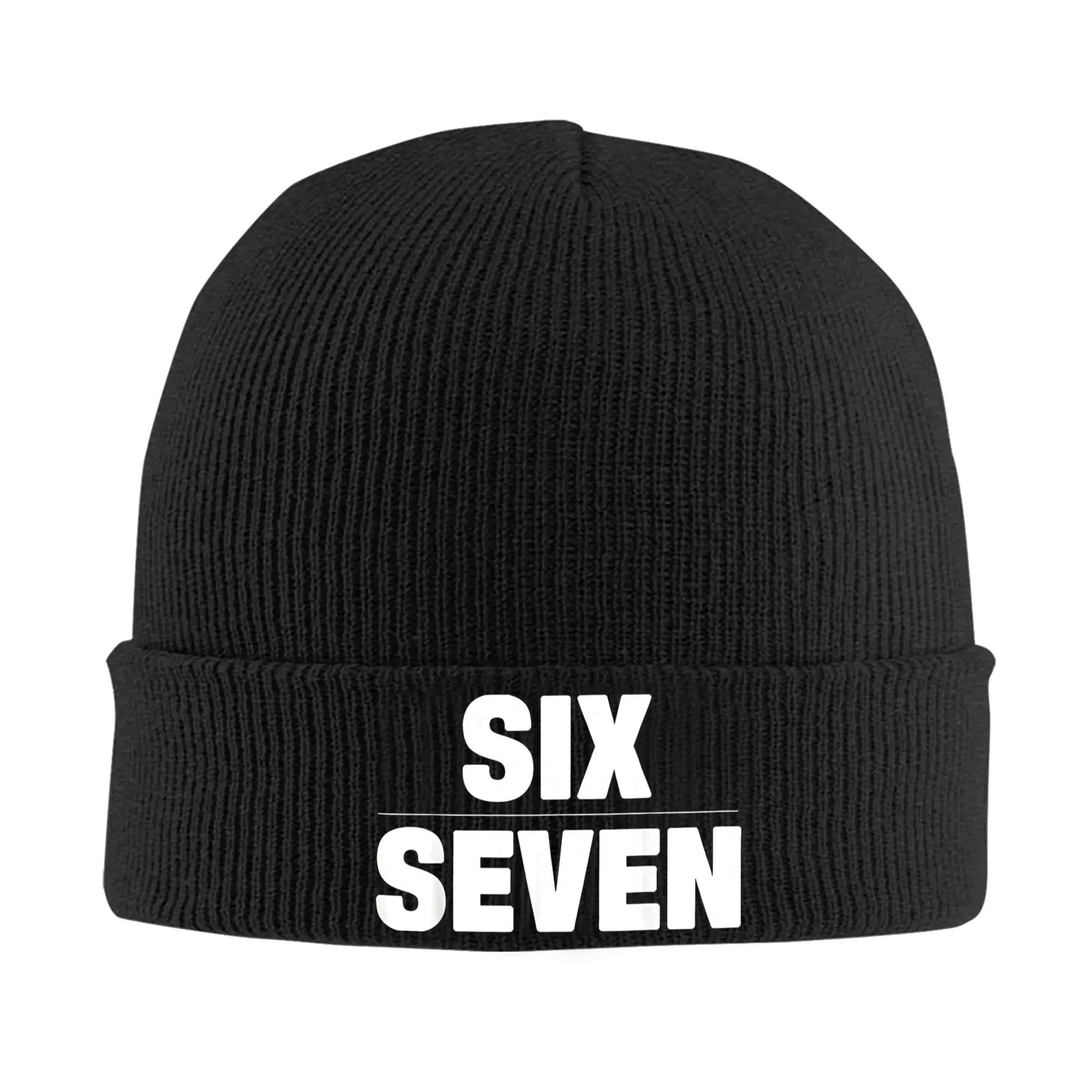 6 7 Meme Knitted Winter Hats - Warm Acrylic Beanie With "" Text, & Design, Medium Stretch, , Machine Washable, Perfect For , Winter Hat | Hat | Medium Stretch Fabric