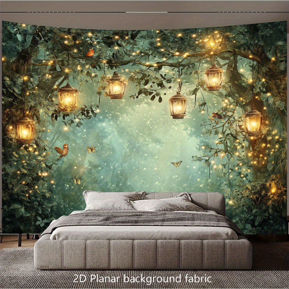 Magic Forest Night Scene Luminous Tapestry Wall Art Decoration_voghion.com
