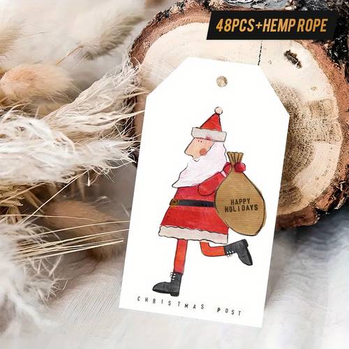 immagine dell'articolo 48 pz etichette regalo consegna natalizia di natale con di , con disegno di natale che trasporta una borsa, adatte per regali di natale, consegne festive, regali stagionali, ecc., per trasmettere la natalizia