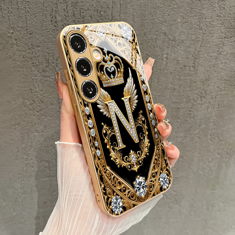 TEMU Phone Case - A Stylish And Elegant Glass Phone Case Featuring A High-end Metallic Of N, Compatible With Galaxy Models Including A05s, A13, A14,