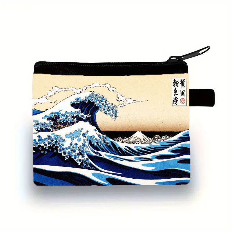 TEMU Porte-monnaie Katsushika Grande , Pochette zippée avec motif pour femmes, pour des mères & de , Contient , le rouge à lèvres et les documents,