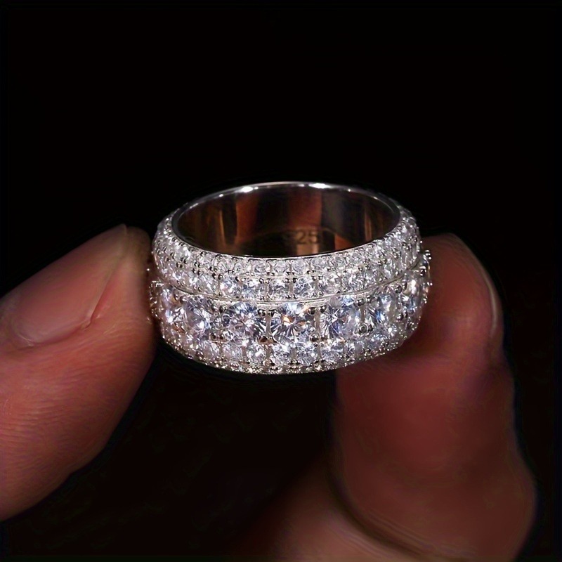 Image of 1pc S925 925 Silver Inlaid Moissanite Ring Luxury, Easy, Fashionable, Elegant Men's Gift, Women' Style Suitable For Daily Wear, As Holiday Gifts