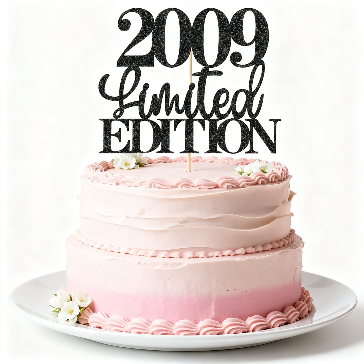 Image of 2009 Cake Topper - Black Glittery Happy 17th Birthday Party Decoration Items, 17 Years Cake Banner Decor For 17th Birthday Party Photo Booth Additions