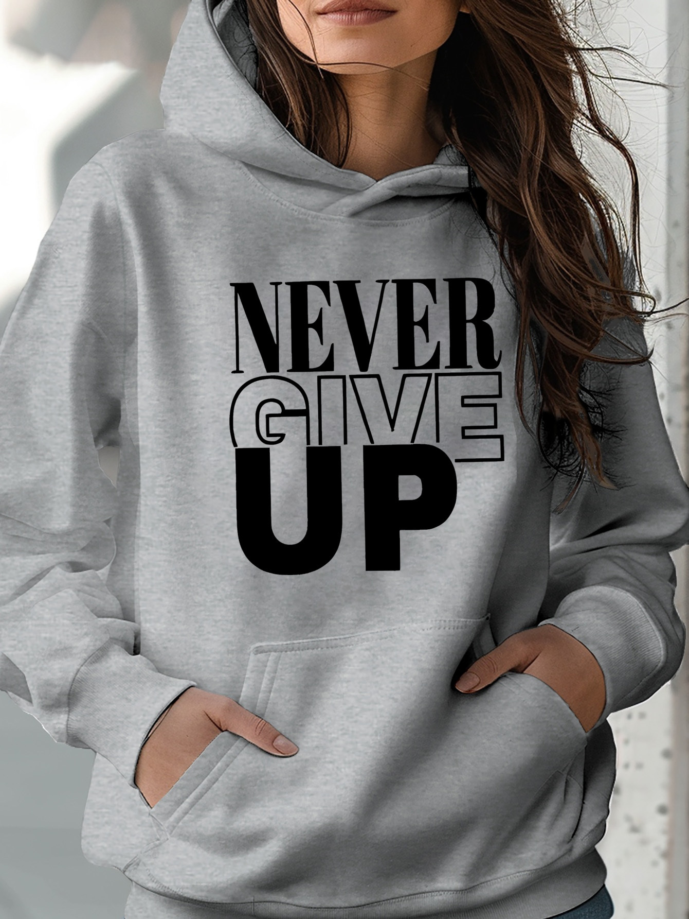 never give up womens hoodie casual long sleeve street style soft comfortable with kangaroo   for fall   daily wear oversized hoodie