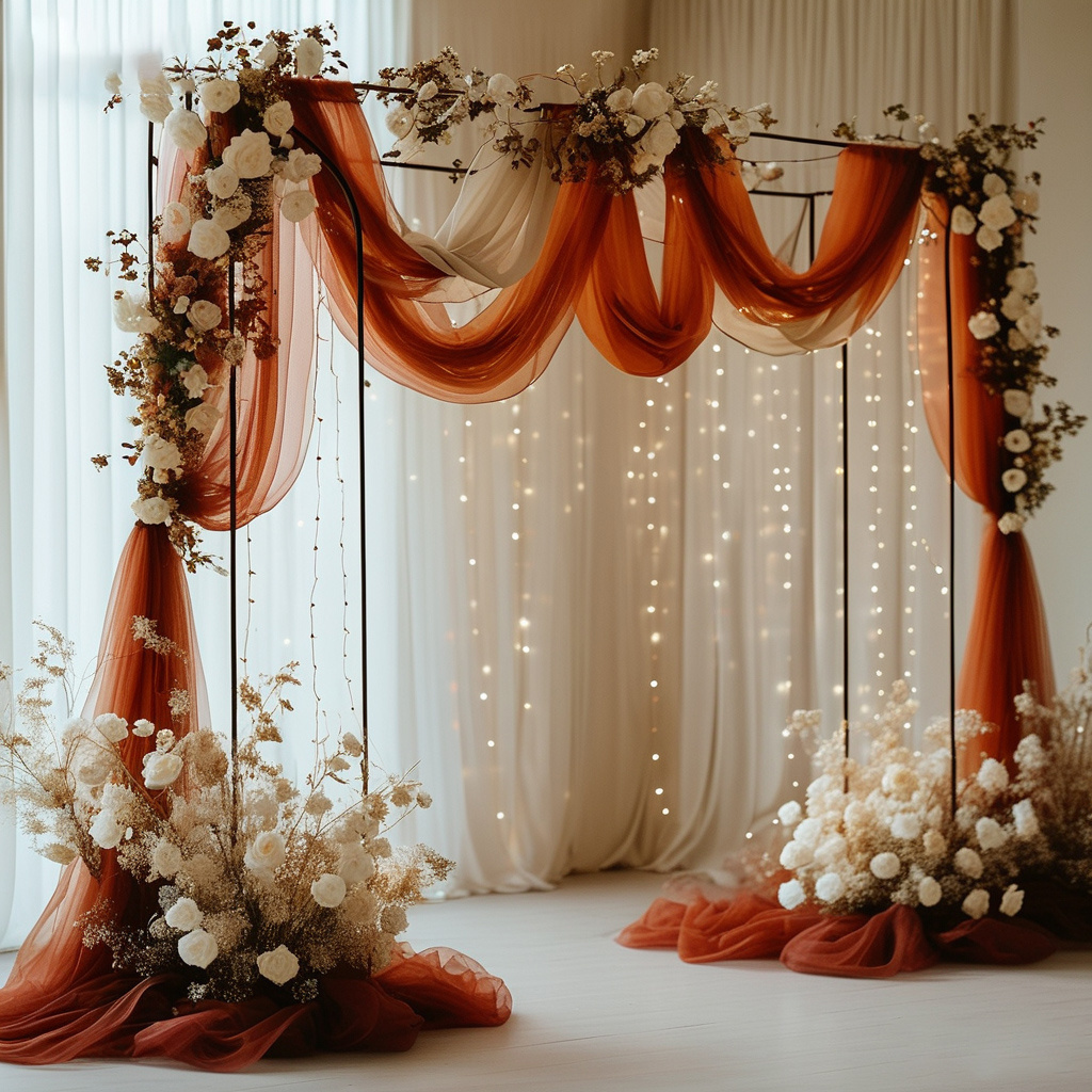 TEMU 4pcs Rust Red Tulle Ribbon Suitable For Wedding Arch Decorations, Birthday Parties, Staircase & Chair Garland - Warm- Sheer Fabric With Rust