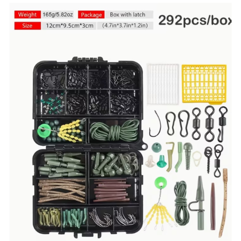 292pcs Carp Set Accessories Box Fishing Equipment Fishing Box Fishing Set Fishing Accessories