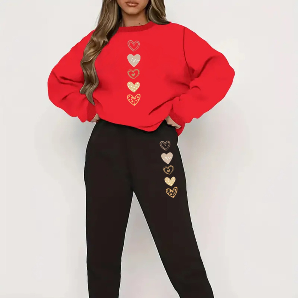 

1 Set Women's Polyester Sweatshirt And Sweatpants Print - Casual Round Neck Long Sleeve Joggers For Autumn And Winter