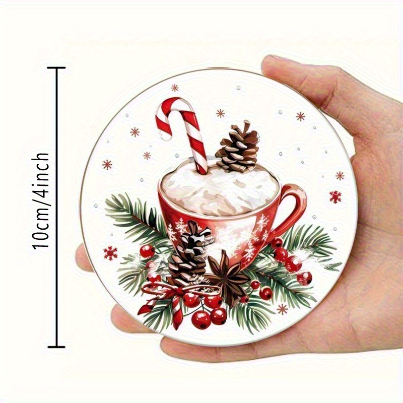 Image of Holiday 6pcs Wooden Coaster Set: Christmas Drink Art Coasters, Patio Tables, Kitchens & Living Rooms – Gift For