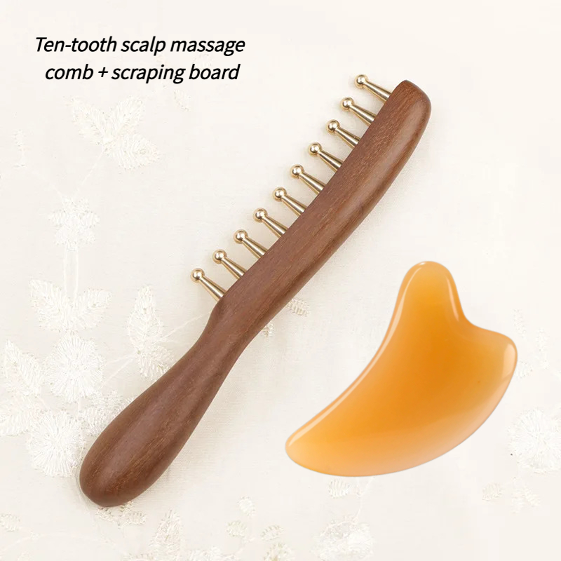 2pcs, (10-tooth Scalp Massage Comb And Gua Sha Board), For Body Scraping And Head Relaxation