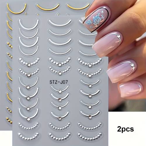 2pcs set self 5d embossed nail stickers with glitter 2 styles temporary french manicure pedicure designs pvc sparkling nail art for women no needed