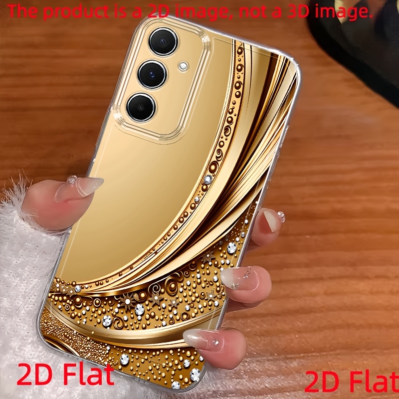 TEMU Phone Case: 2d Flat Golden Luxury Pattern Design Printed Fashion Drop-proof Transparent Phone Case, Compatible With Galaxy A02s A05s A13 A14 A15