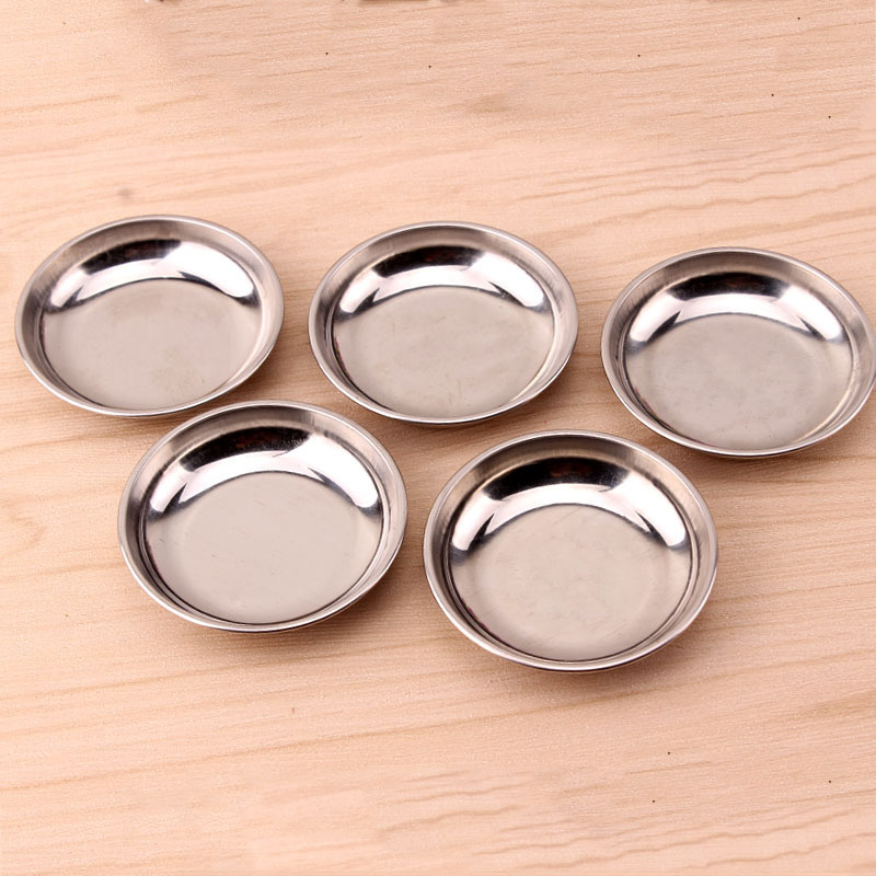Image of 5pcs Stainless Steel Round Mini Plates - Small Dipping Sauces, Flat Seasoning Plates, Suitable For Kitchens And Dining Rooms. Durable And Easy To Clean, Are For Holding Dipping Sauces