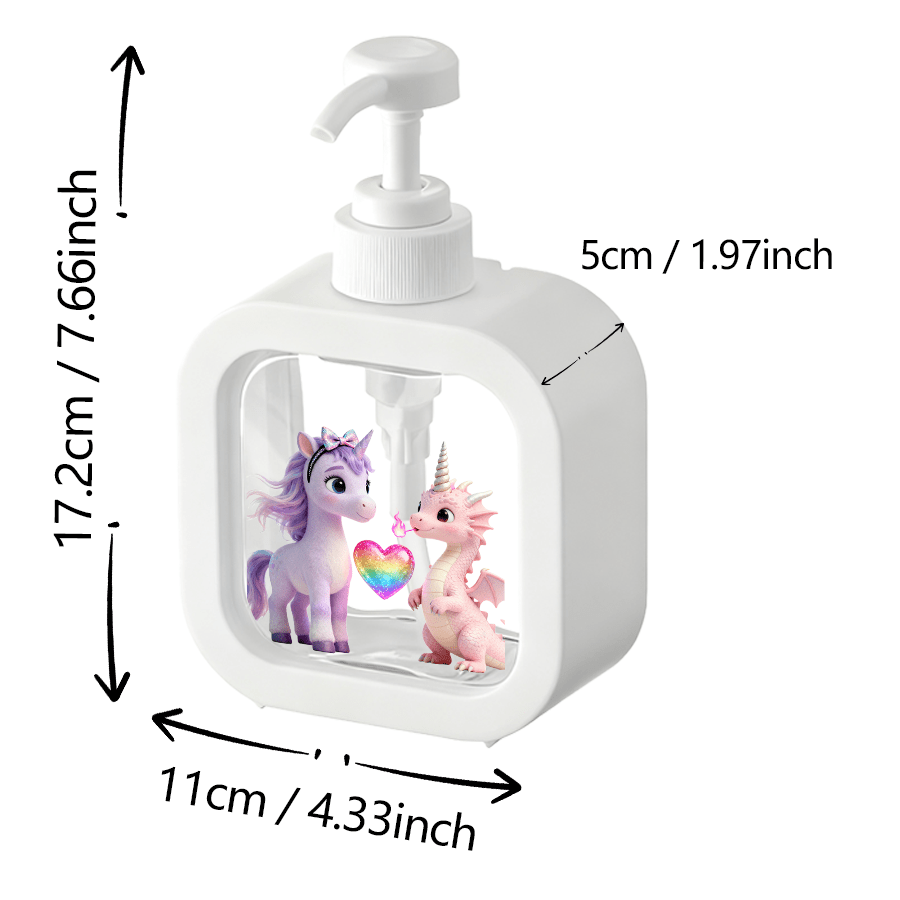 Image of Bathroom Dispenser With Hand Pump - Unicorn And , Featuring A Tale Design With Sparkling Hearts, Suitable For Bathrooms And Kitchens, Wash - Ideal For Soap, Hand Wash, Shower Gel